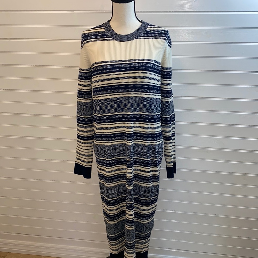 NWT Tory Burch navy stripe sweater dress L